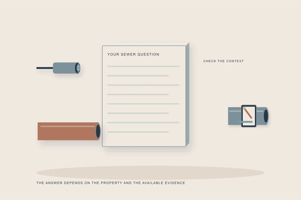 Conceptual illustration of question cards surrounding a labelled service decision desk with access and evidence objects