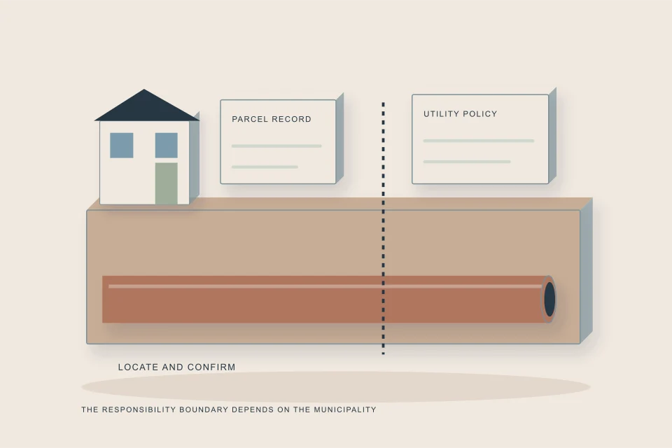Conceptual illustration of parcel plan with an ownership boundary and separate utility and owner record folders