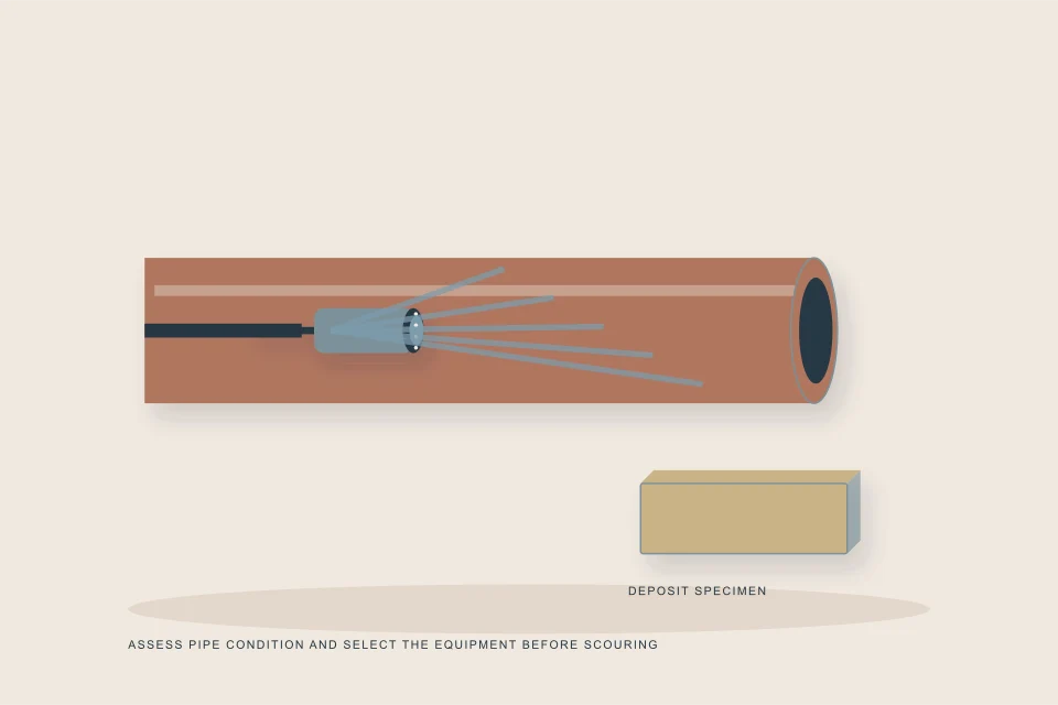 Conceptual illustration of jet nozzle rinsing a sectional line toward a separate deposit sample